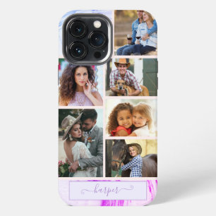 Etui iPhone 13 Pro Max Collage de 6 photos personnalisé Marbre Rose Viole
