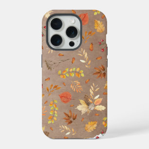 Collage de feuilles d'automne sur fond marron