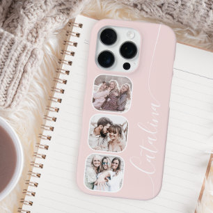 Coque iPhone 16 Pro Collage de photos personnalisé rose blush