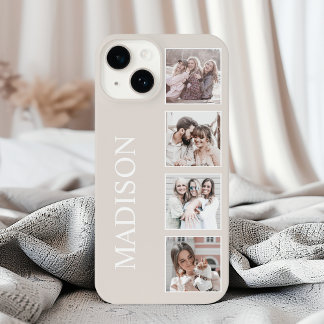 Coque Pour iPhone 14 Collage photo personnalisé Beige personnalisé