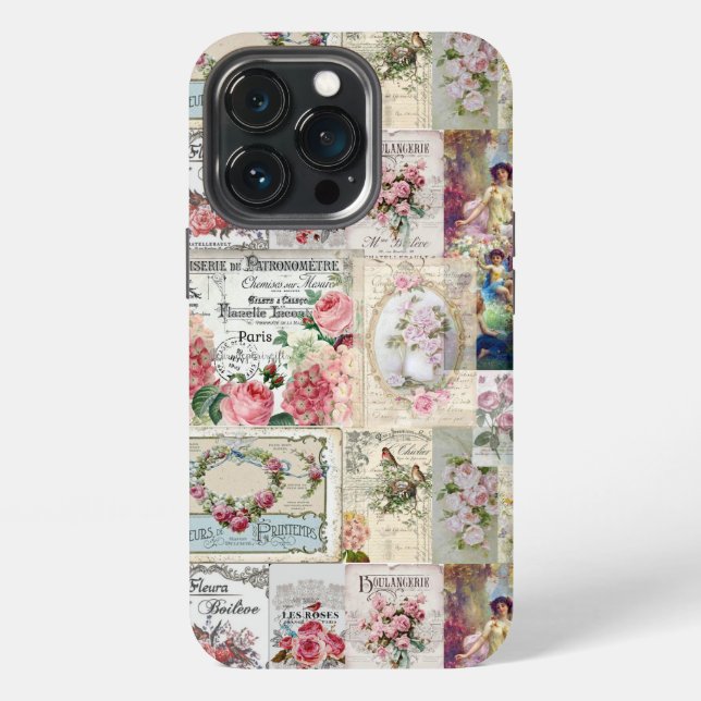 Coque iPhone Collage shabby chic, victorien campagnard, découpa (Dos)