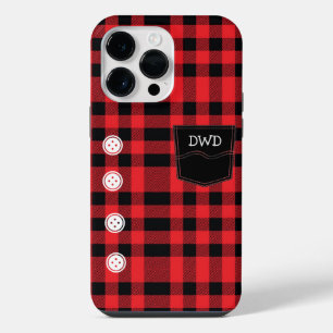 Coque Pour Pour iPhone 14 Pro Max Conception de chemise en flanelle rouge personnali