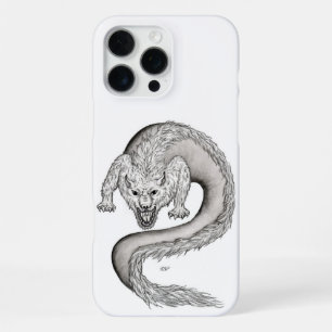 Coque iPhone 16 Pro Max Conception de dragon loup noir et blanc