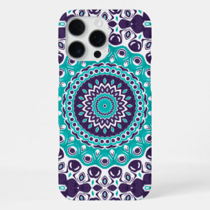 Coque iPhone 16 Pro Max Conception de mandala moderne aqua et prune