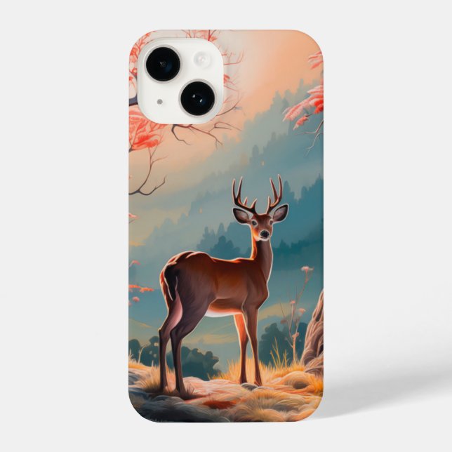 Coque iPhone Conception de scène forestière enchantée avec cerf (Verso)