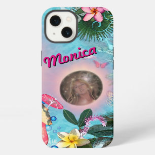 Etui iPhone 13 Conception tropicale avec votre nom et photo Case-