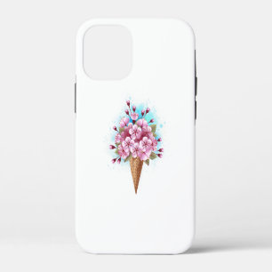 Coque iPhone 12 Mini Cône rose Sakura crème glacée gaufre