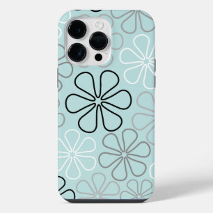 Coque Pour Pour iPhone 14 Pro Max Contours de grande fleur abstraite BWG + Bleu d'oe