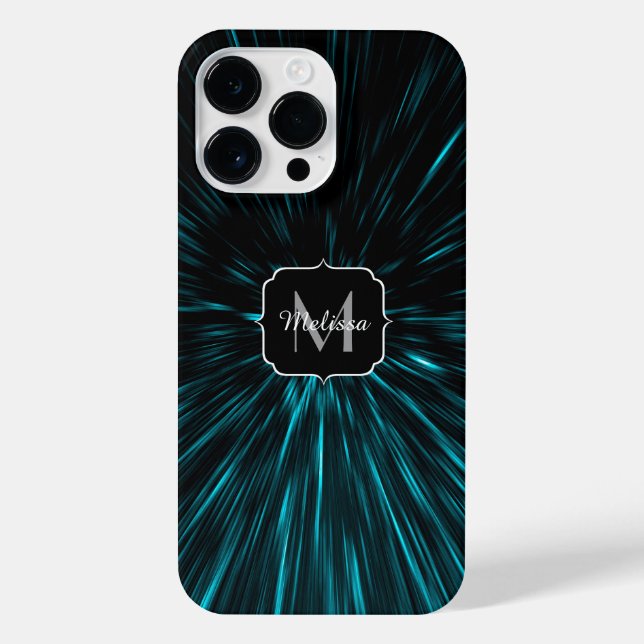 Coque iPhone Cool Bleu noir Hypergalaxie Ligne Abstraite Monogr (Verso)