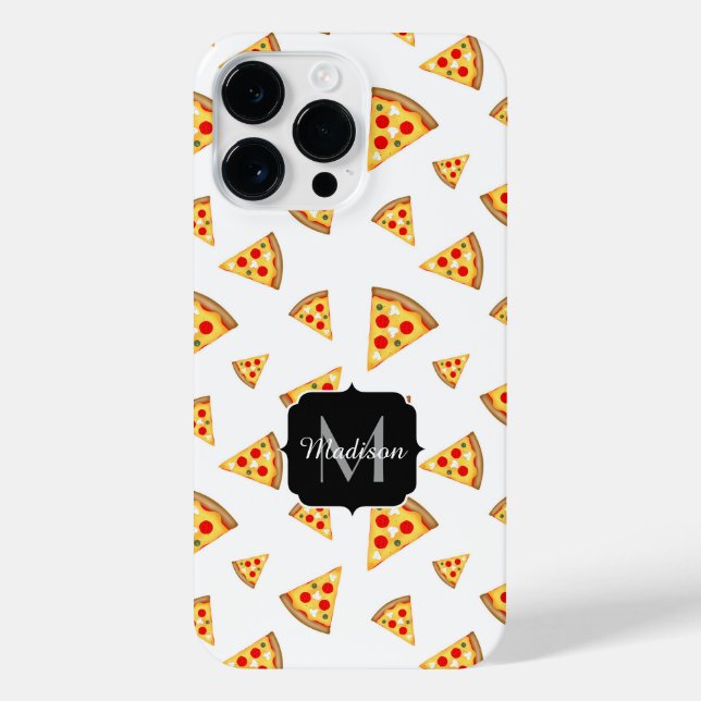 Coque iPhone Cool et fun pizza tranches motif Monogram blanc (Verso)