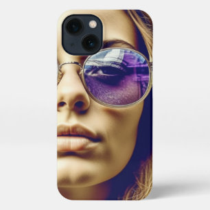 Etui iPhone 13 Cool Lady avec réflexion dans ses lunettes de sole