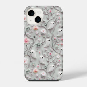 Coque Pour iPhone 14 Coquet Étui de Téléphone Fleur et Fantôme 3D