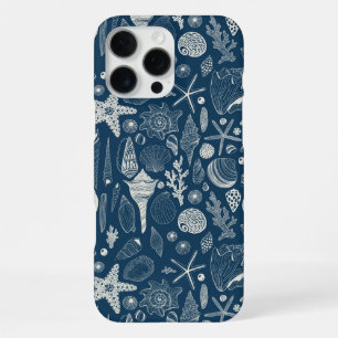 Coque iPhone 16 Pro Max Coquilles de mer sur fond bleu foncé