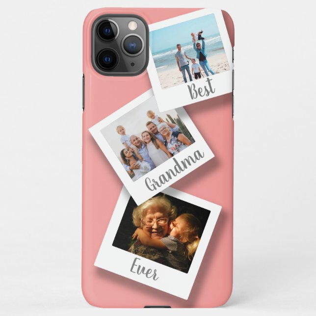 Coque iPhone Coral Best Grandma Ever 3 Photo Collage (Dos)