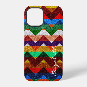 Coque iPhone 12 Pro Couleur Cuir Chevron Rayures Monogramme #17