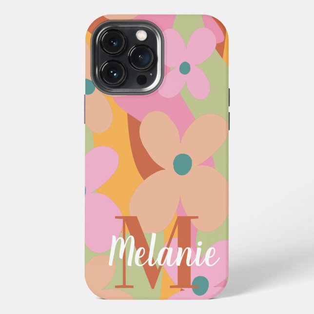Coque iPhone Couleur de fleur groovy Motif nom  (Verso)