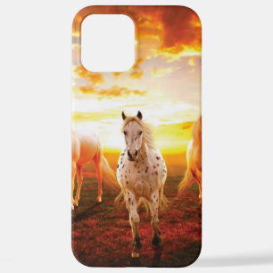 Coque iPhone 12 Pro Max Coussin de chevaux au coucher du soleil