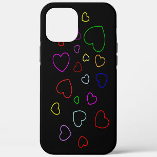 Coque iPhone 12 Pro Max Couverture de téléphone noir avec de nombreux Coeu