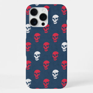 Coque iPhone 16 Pro Max Crâne anatomique grunge à pois rouge bleu blanc