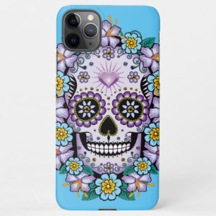 Coque iPhone 11Pro Max Crâne de sucre pourpre aux fleurs