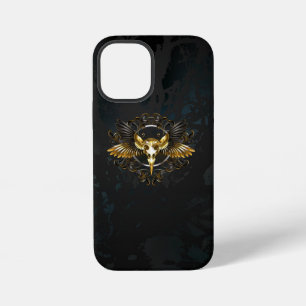 Coque iPhone 12 Mini Crâne d'oiseau doré sur fond noir