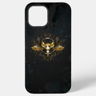 Coque iPhone 12 Pro Max Crâne d'oiseau doré sur fond noir