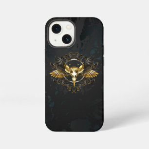 Etui iPhone 13 Mini Crâne d'oiseau doré sur fond noir