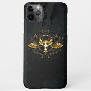 Coque iPhone 11Pro Max Crâne d'oiseaux dorés sur arrière - plan noir