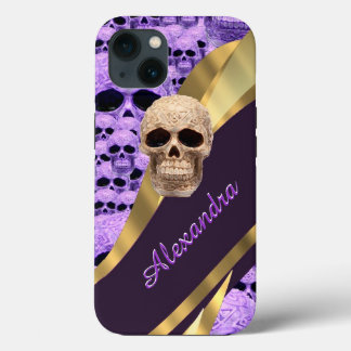 Etui iPhone 13 Crâne gothique violet personnalisé