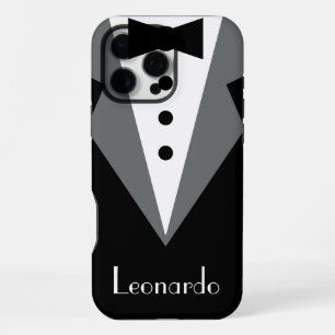Coque iPhone 16 Pro Max Cravate noire Tuxedo personnalisée