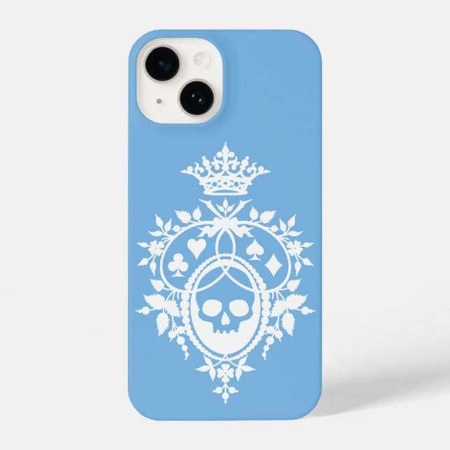Coque iPhone Crête bleue avec crâne et cardsuits iPhone 14 Coqu (Verso)