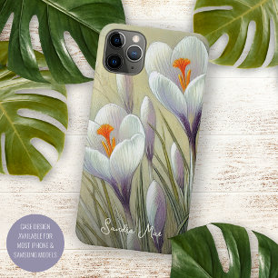 Coque iPhone 16 Pro Max Crocus Chic de Luxe Dessin Botanique d'Art