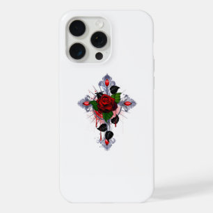 Croix d'argent avec une rose rouge