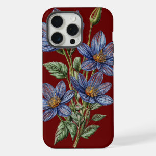 Croquis de fleurs bleues sur le boîtier téléphoniq