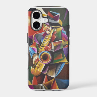Coque iphone cubiste de beaux-arts de saxo de jazz