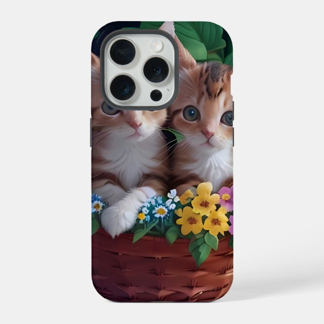 Coque iPhone Cuisinement Cute Kittens dans un panier à fleurs (Verso)