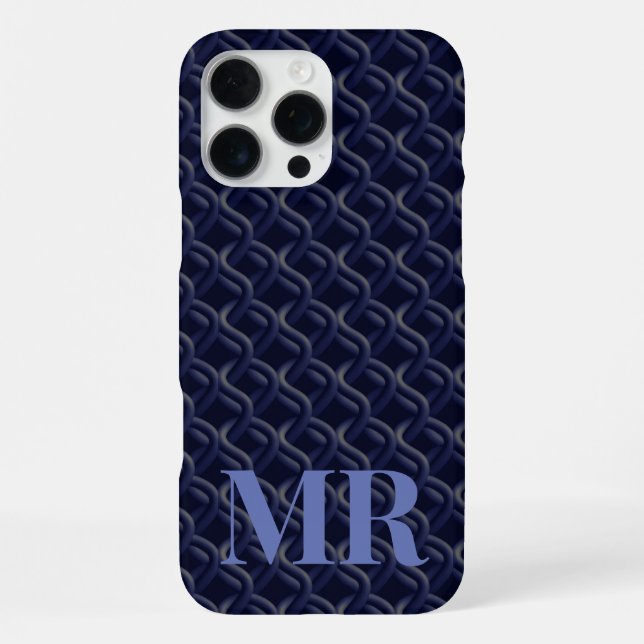 Coque iPhone Custom Initial Large Modern Blue Lattice Rubber (Verso)