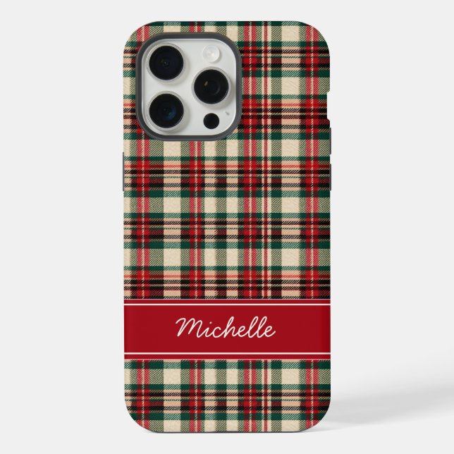 Coque iPhone Custom Name Red Plaid Christmas Phone Case (Verso)