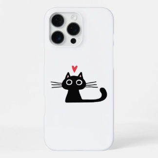 Coque iPhone 16 Pro Max Cute Black Cat with Heart Kitten Valentine Classi
