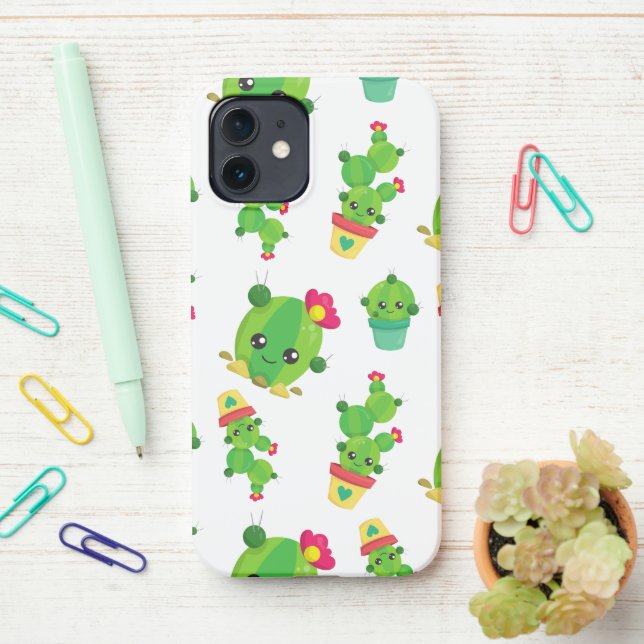 Coque iPhone Cute Cactus, Green Cactus, Motif Cactus (Sur le bureau)