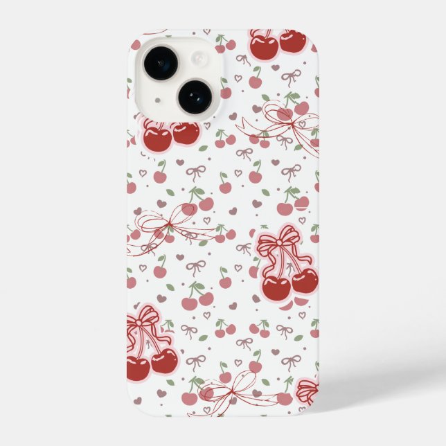 Coque iPhone Cute Cherry iPhone 14 Case with Hearts & Bows (Verso)