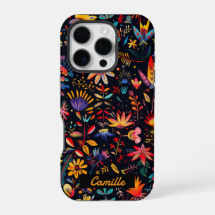 Coque iPhone 16 Pro Cute Cute Joli Coloré Art Botanique Minuit