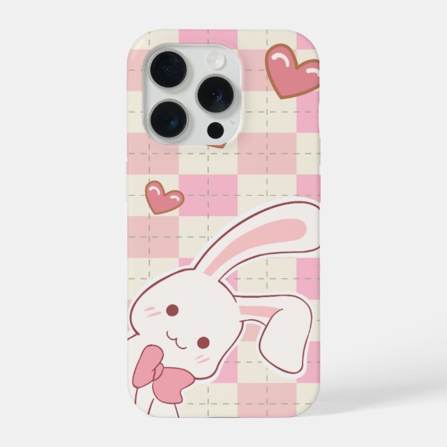 Coque iPhone Cute Pink Bunny Phone Case | Kawaii Rabbit Heart P (Verso)