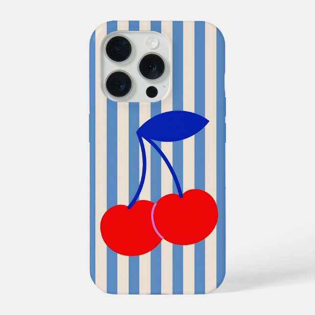 Coque iPhone Cute Retro Cherry Stripes (Verso)