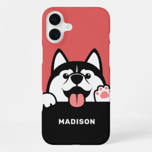 Coque iPhone 16 Plus Cute Siberian Husky personnalisé nom de téléphone