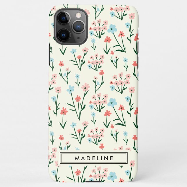 Coque iPhone Cute Simple Botanique Rose Bleu Fleur Floral (Dos)