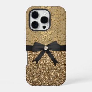 Coque iPhone 16 Pro Damas d'or, ruban et Parties scintillant