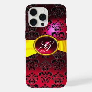 DAMAS MONOGRAMME ROUGE NOIR Ruban Jaune Or