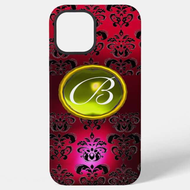Coque iPhone DAMASK GEM MONOGRAM Yellow Topaz, Ruby Rouge (Verso)
