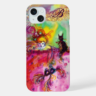 DAME AU CHAT NOIR ET MASQUE Monogramme de Mascarad